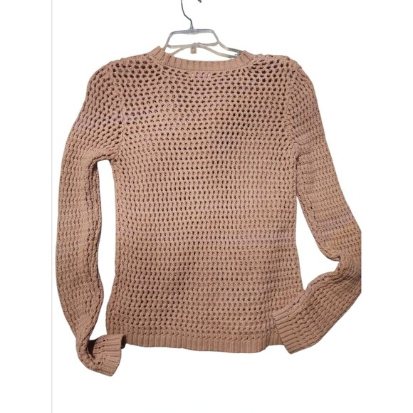 Pink Lily Women’s Small Tan Open Knit Pullover Sweater Long Sleeve Casual Top - Picture 4 of 7